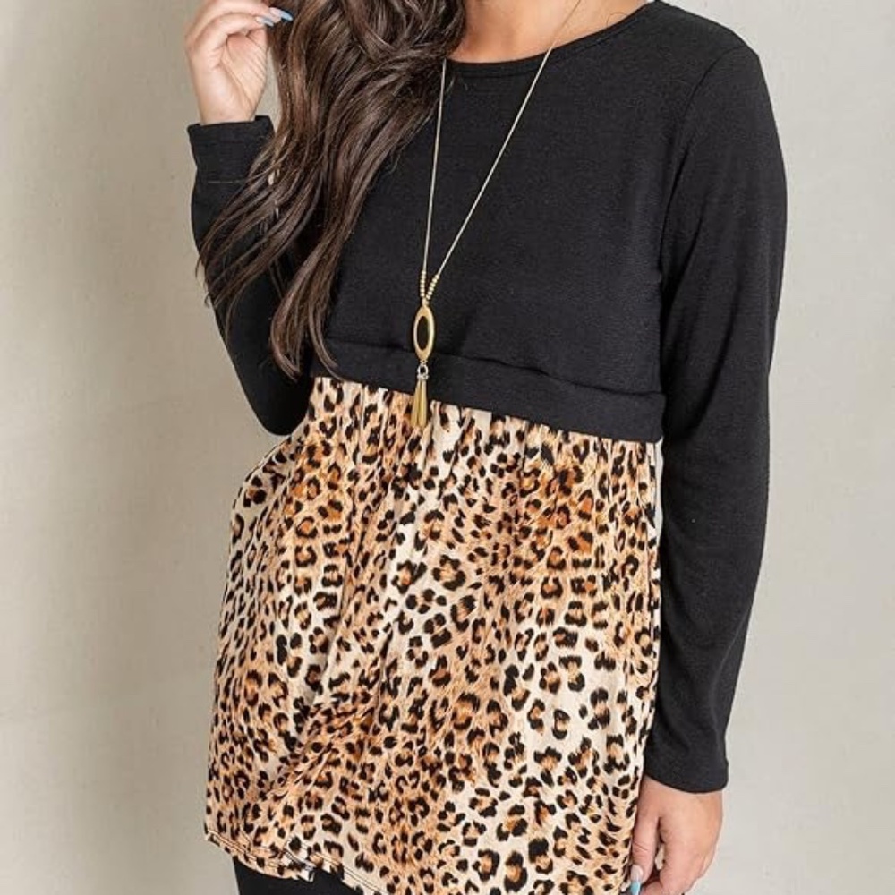 Egy California Long Sleeve Black Animal Print Tunic 3X